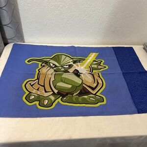 Vintage Star Wars One Pillowcase Darth Vader YODA 2005 Blue 29.5" X 19" EUC Logo